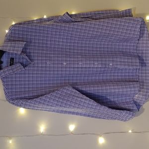 Club Room Mens Blue/Purple Plaid Regular Fit Shirt, 17.5 34/35